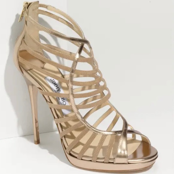 Jimmy Choo, Virginia Gold Metallic Heel - Picture 3 of 15